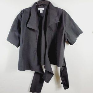 Avenue (Stretch) Short Sleeved Collared Black Wrap & Tie Crop Blouse Sz 22